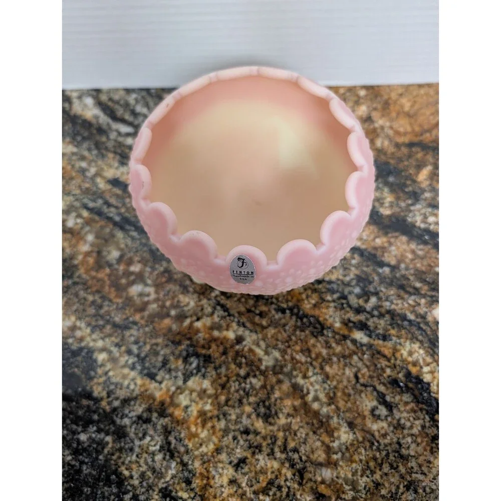 Pink Fenton Flower Burmese Glass Rose Bowl And Cabbage Compote MCM Uranium